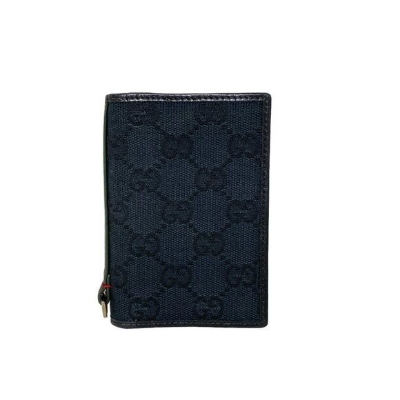 Auth GUCCI GG Pattern, Shelly (Web) 131930 Black Dark Green Red Jacquard Leather - Picture 1 of 10